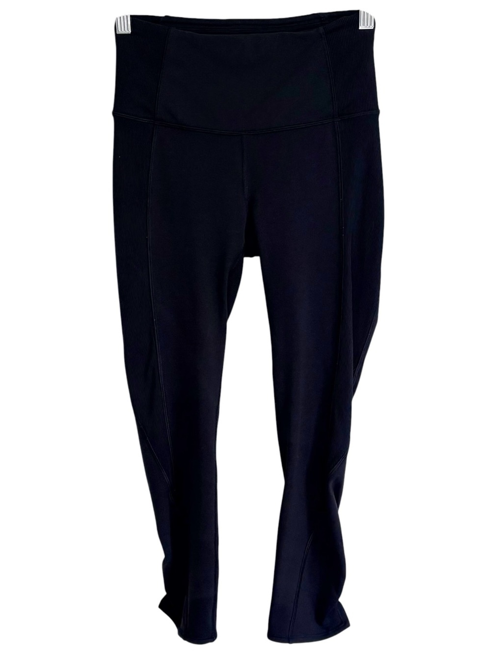 LULULEMON Black High Rise Cropped Leggings Size 4 Ruched Hem Athletic Yoga Pants